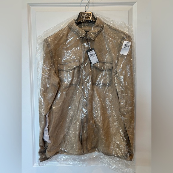 $698 NWT John Varvatos Suede Jacket 48 Tan Men's Lionell Leather Button Shirt - Picture 12 of 13